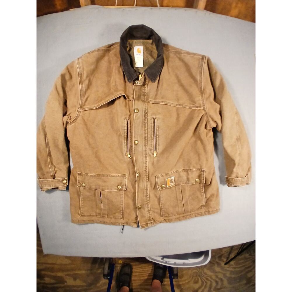 VTG Carhartt C10CHT Barn Chore Coat Mens XXL Brown Canvas Blanket Lined